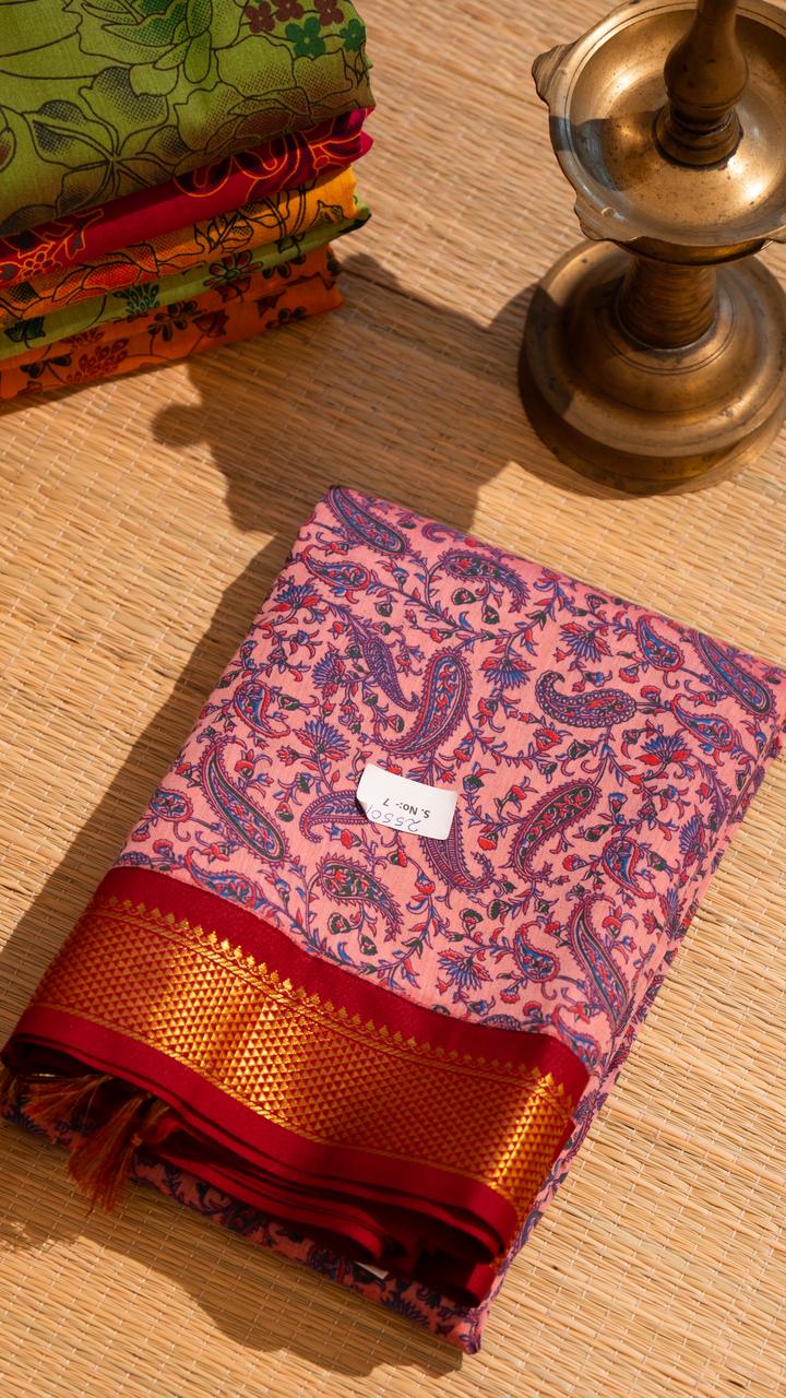 Semi Silk Kalamkari Printed Saree - 01-07-07B-15 (Pink)