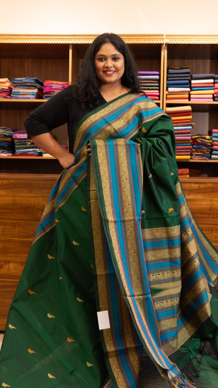 Kanchivaram Silk Cotton Saree - 01-10-01-01 (Dark Green)