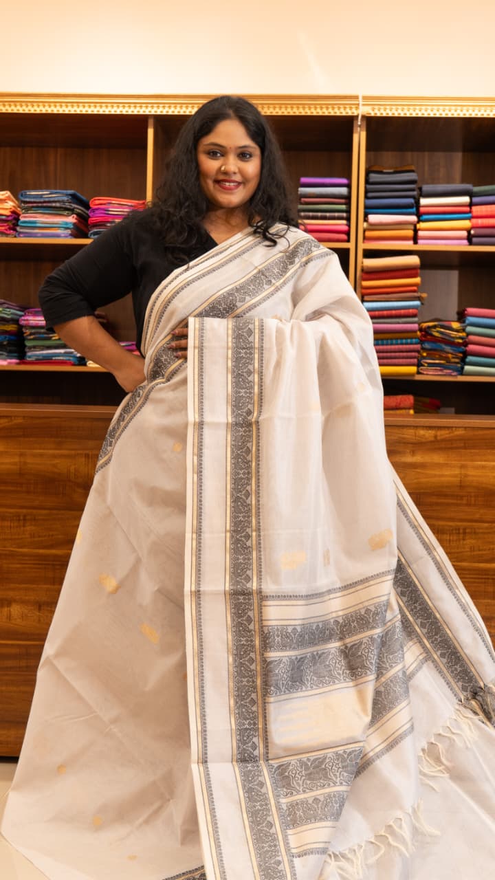 Kanchivaram Silk Cotton Saree - 01-07C-02-01 (White)