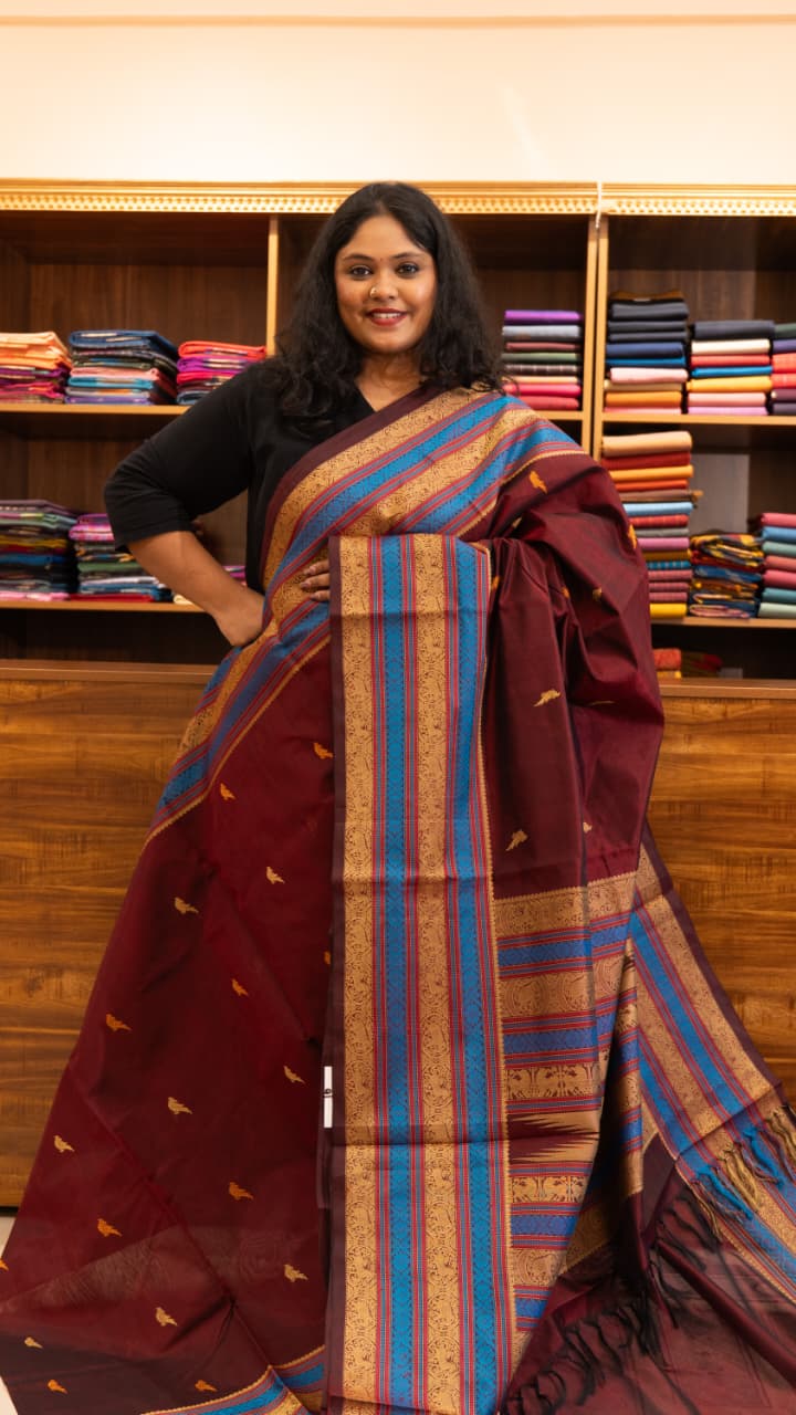 Kanchivaram Silk Cotton Saree - 01-10-01-02 (Maroon Velvet Colour)