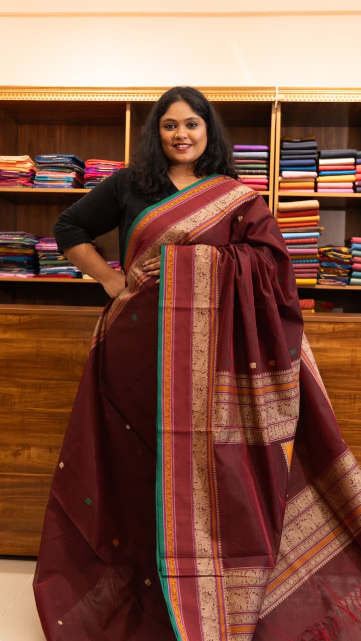Kanchivaram Silk Cotton Saree - 01-10-05-01 (Midnight Maroon)