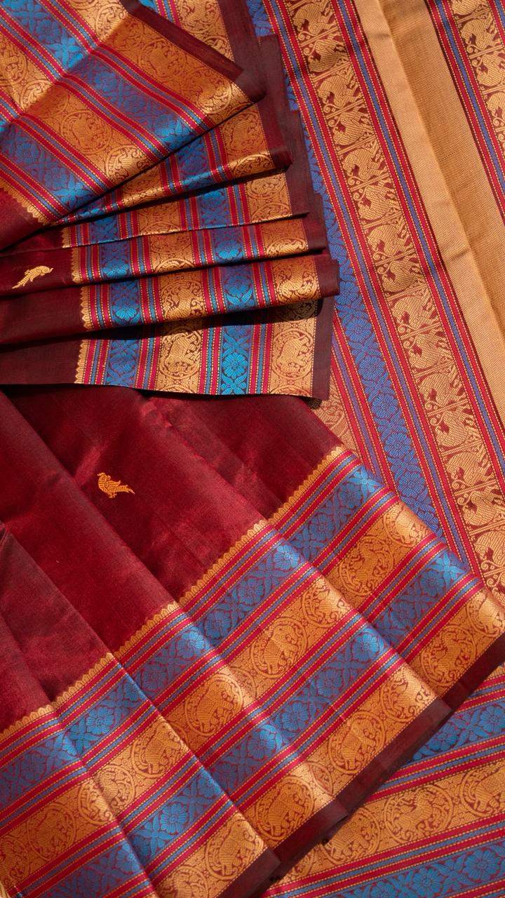 Kanchivaram Silk Cotton Saree - 01-10-01-02 (Maroon Velvet Colour)