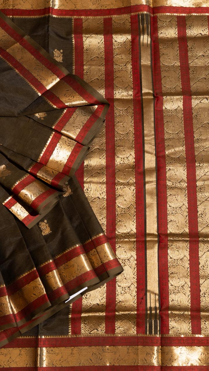 Kanchivaram Silk Cotton Saree - 01-07-24-01 (Olive Green)