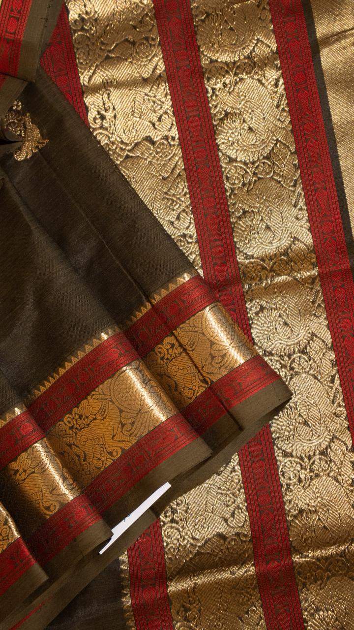 Kanchivaram Silk Cotton Saree - 01-07-24-01 (Olive Green)