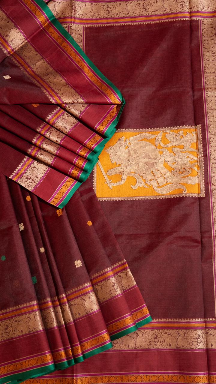 Kanchivaram Silk Cotton Saree - 01-10-05-01 (Midnight Maroon)