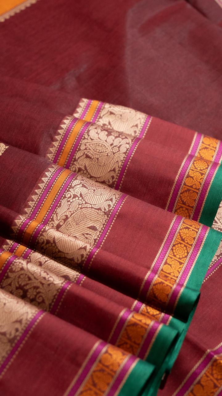 Kanchivaram Silk Cotton Saree - 01-10-05-01 (Midnight Maroon)
