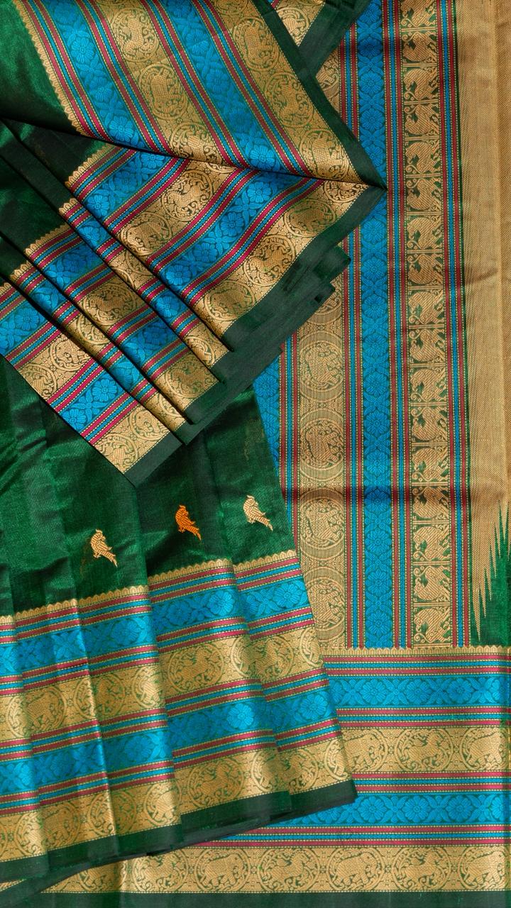 Kanchivaram Silk Cotton Saree - 01-10-01-01 (Dark Green)