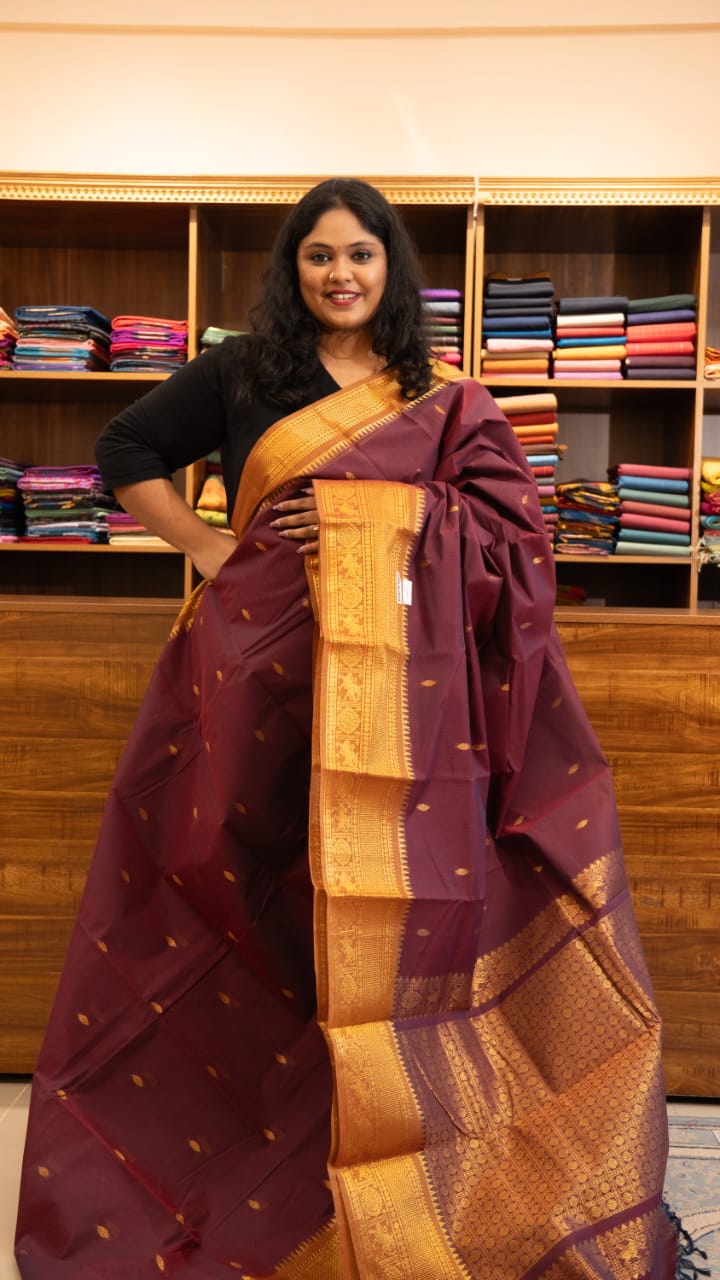Kanchi Cotton Saree - 01-09B-05-33 (Midnight Maroon Colour)