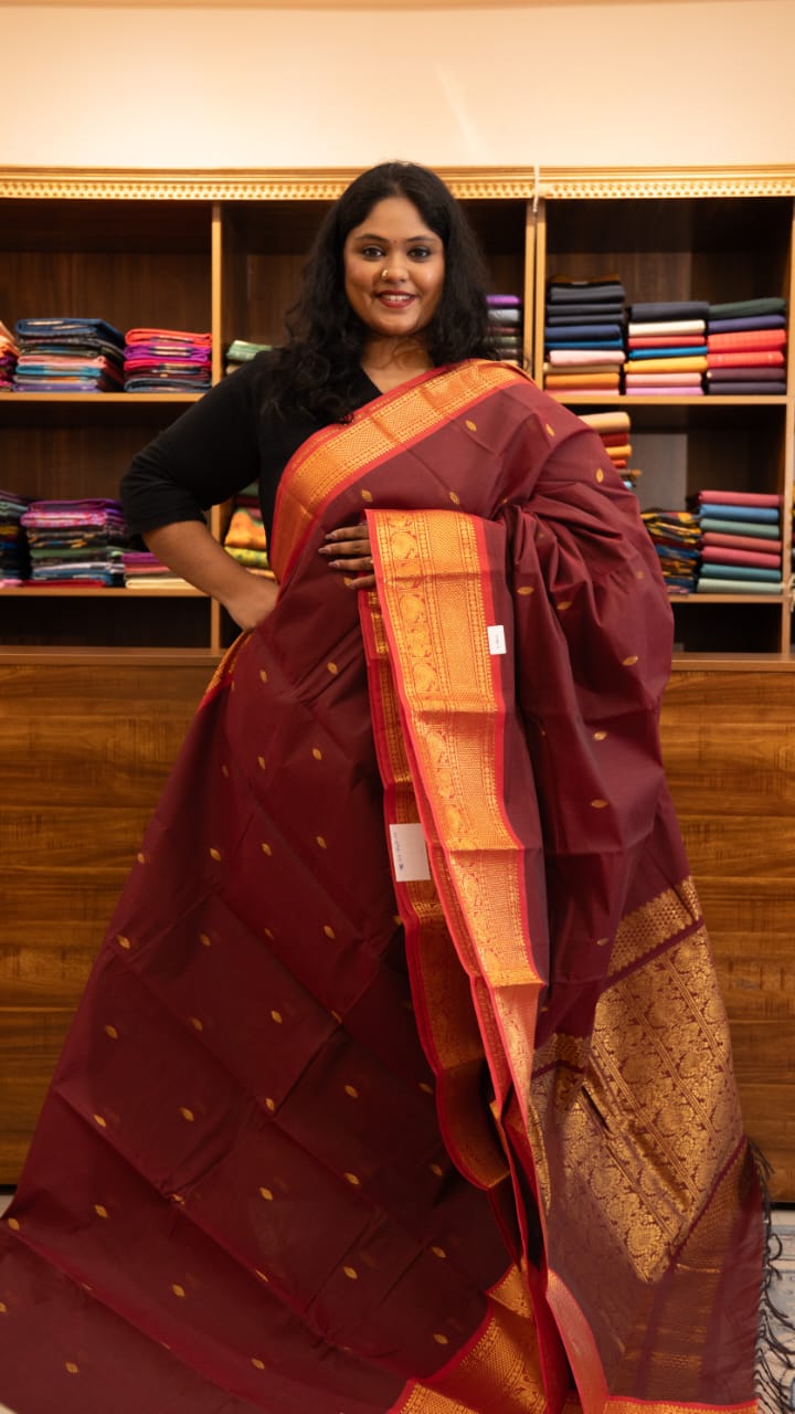 Kanchi Cotton Saree - 01-09B-05-36 (Maroon Colour)