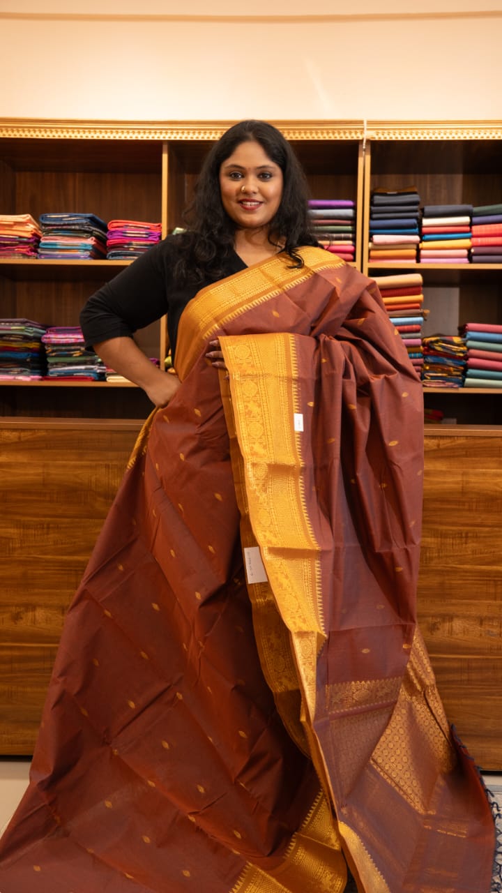 Kanchi Cotton Saree - 01-09B-05-19 (Cinnamon Sunset Colour)