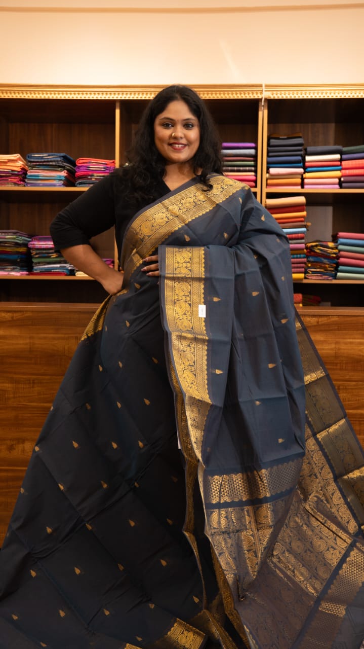 Kanchi Cotton Saree - 01-09B-05-30 (Elephant Grey)