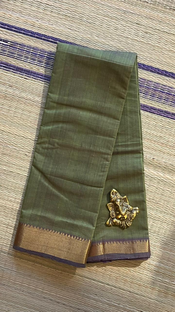 Mangalgiri Plain Cotton Saree - 15-11-06-12 (Olive Glimmer Colour)