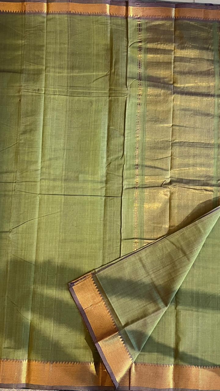 Mangalgiri Plain Cotton Saree - 15-11-06-12 (Olive Glimmer Colour)