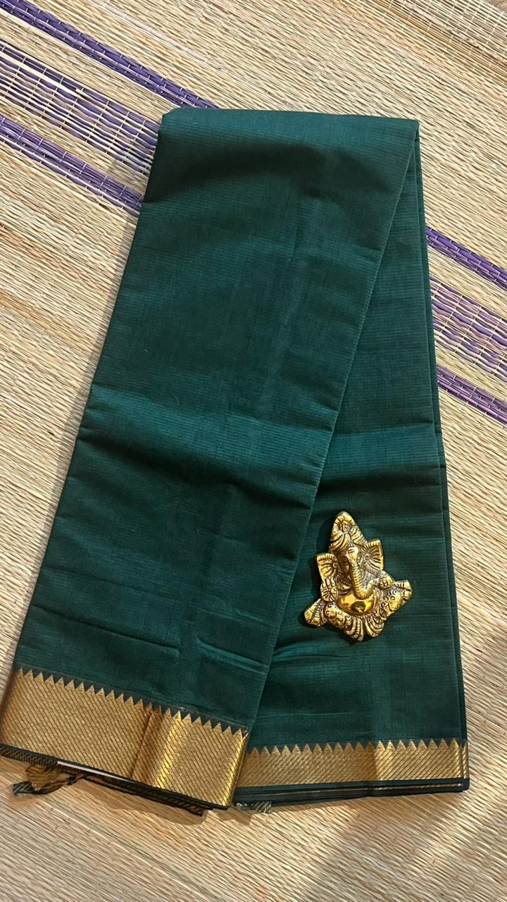 Mangalgiri Plain Cotton Saree - 15-11-06-05 (Dark Green Colour)