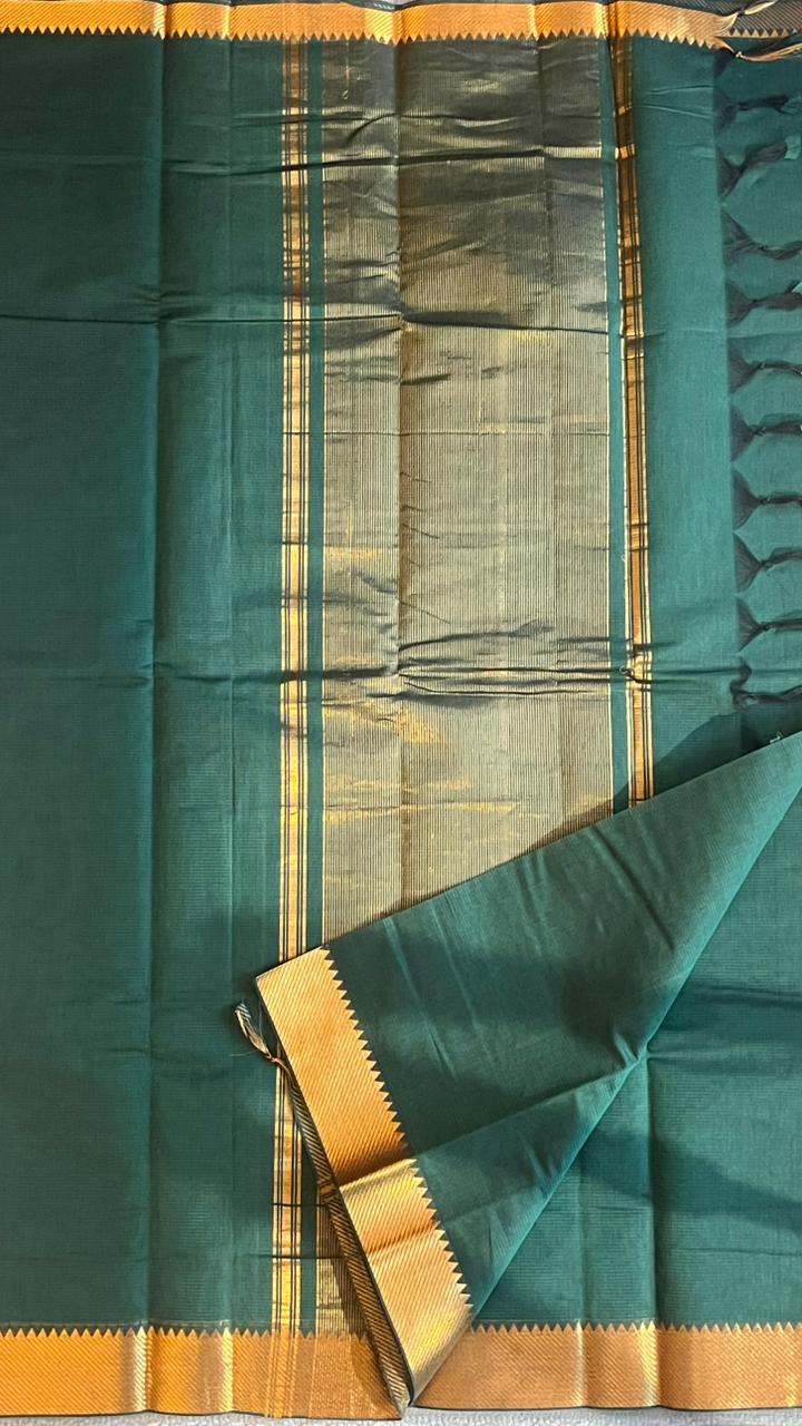 Mangalgiri Plain Cotton Saree - 15-11-06-05 (Dark Green Colour)