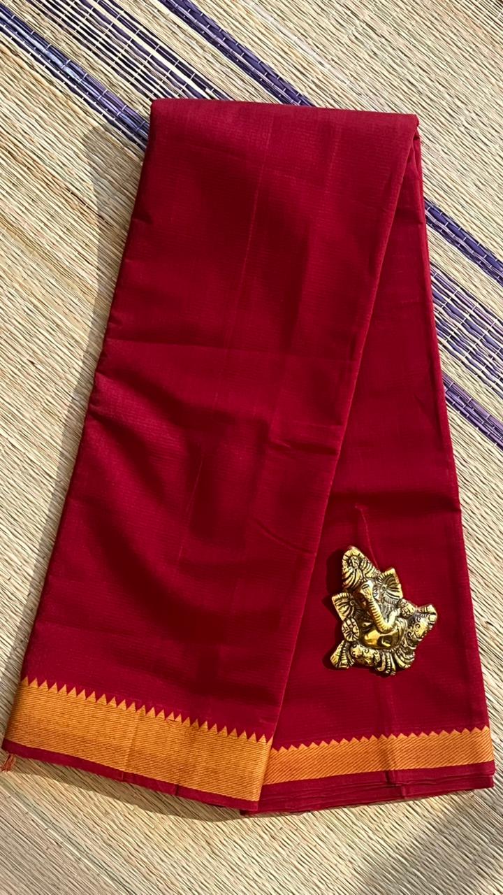 Mangalgiri Plain Cotton Saree - 15-11-06-15 (Sunrise Peach Colour)