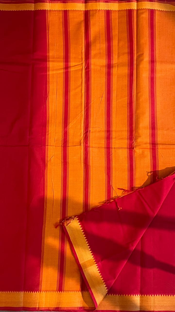 Mangalgiri Plain Cotton Saree - 15-11-06-15 (Sunrise Peach Colour)