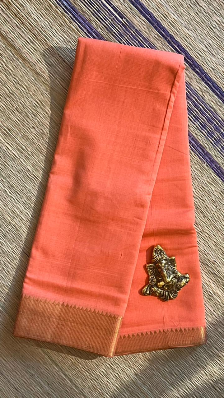 Mangalgiri Plain Cotton Saree - 15-11-06-11 (Sunrise Peach Colour)
