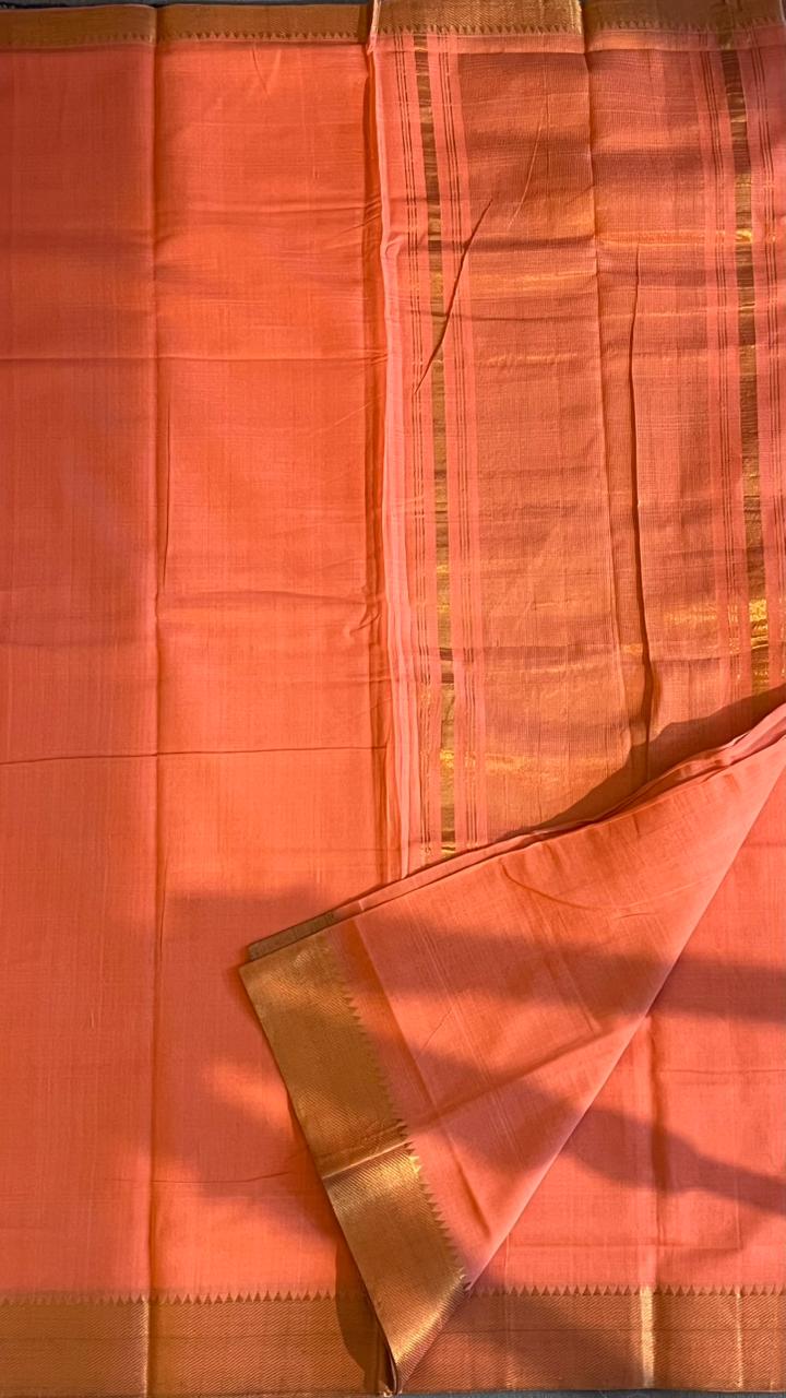 Mangalgiri Plain Cotton Saree - 15-11-06-11 (Sunrise Peach Colour)