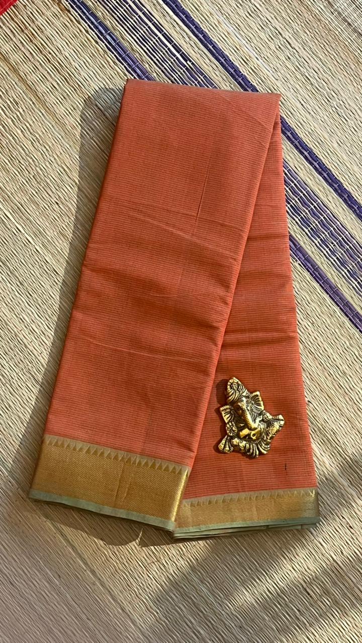 Mangalgiri Plain Cotton Saree - 15-11-06-08 (Sunset Ember)