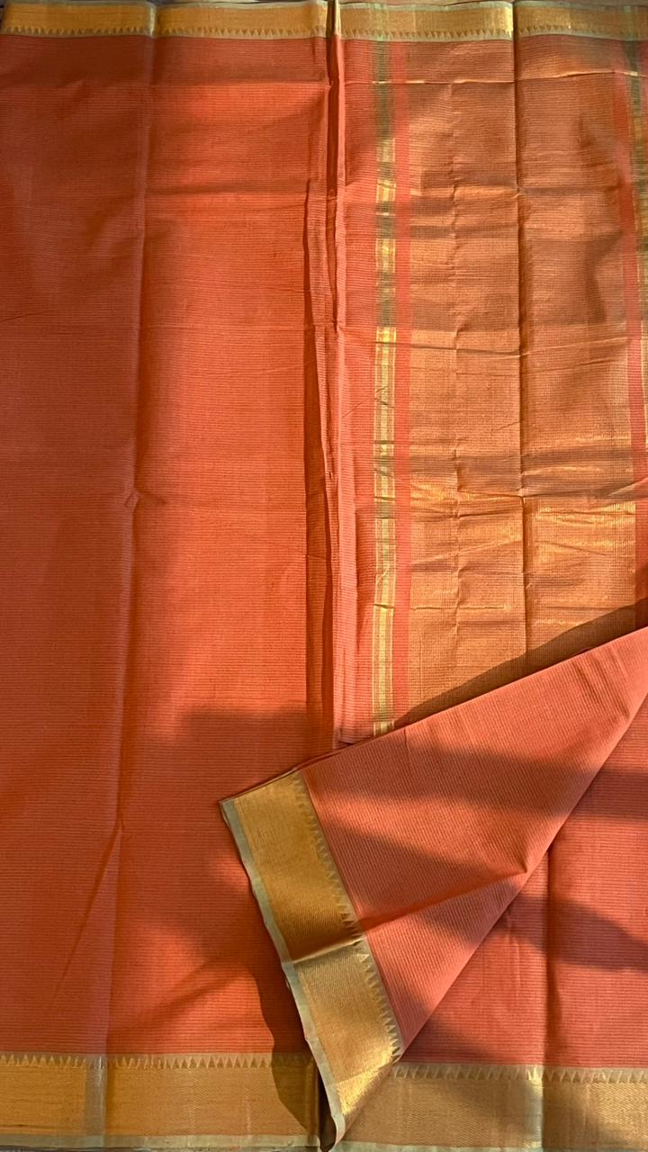 Mangalgiri Plain Cotton Saree - 15-11-06-08 (Sunset Ember)