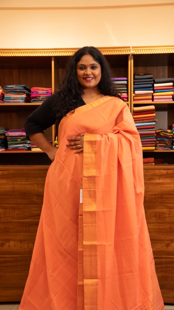 Mangalgiri Plain Cotton Saree - 15-11-06-11 (Sunrise Peach Colour)