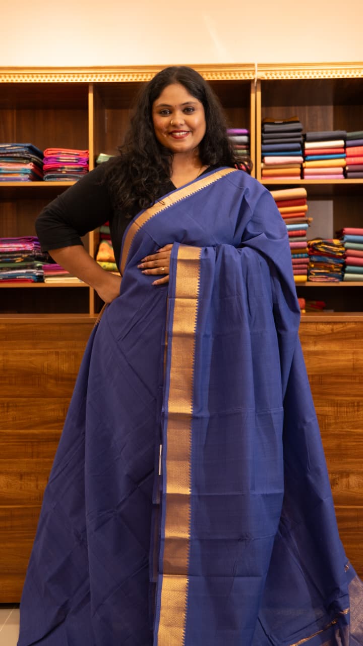 Mangalgiri Plain Cotton Saree - 15-11-06-13 (Midnight Mejasty Colour)