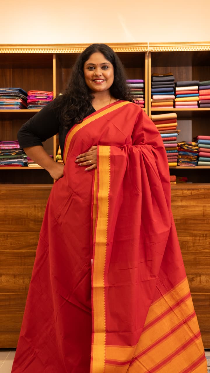 Mangalgiri Plain Cotton Saree - 15-11-06-15 (Sunrise Peach Colour)