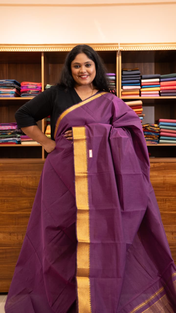 Mangalgiri Plain Cotton Saree - 15-11-06-03 (Vadamalli Colour)