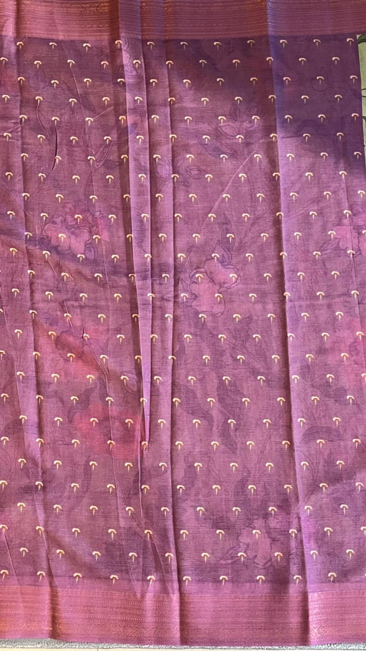 Cotton Linen Garden Saree - 15-11-03-01 (Pista Green Floral)