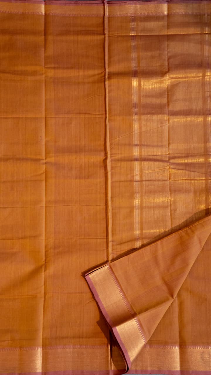 Mangalgiri Plain Cotton Saree - 15-11-04-01 (Sunset Ember)