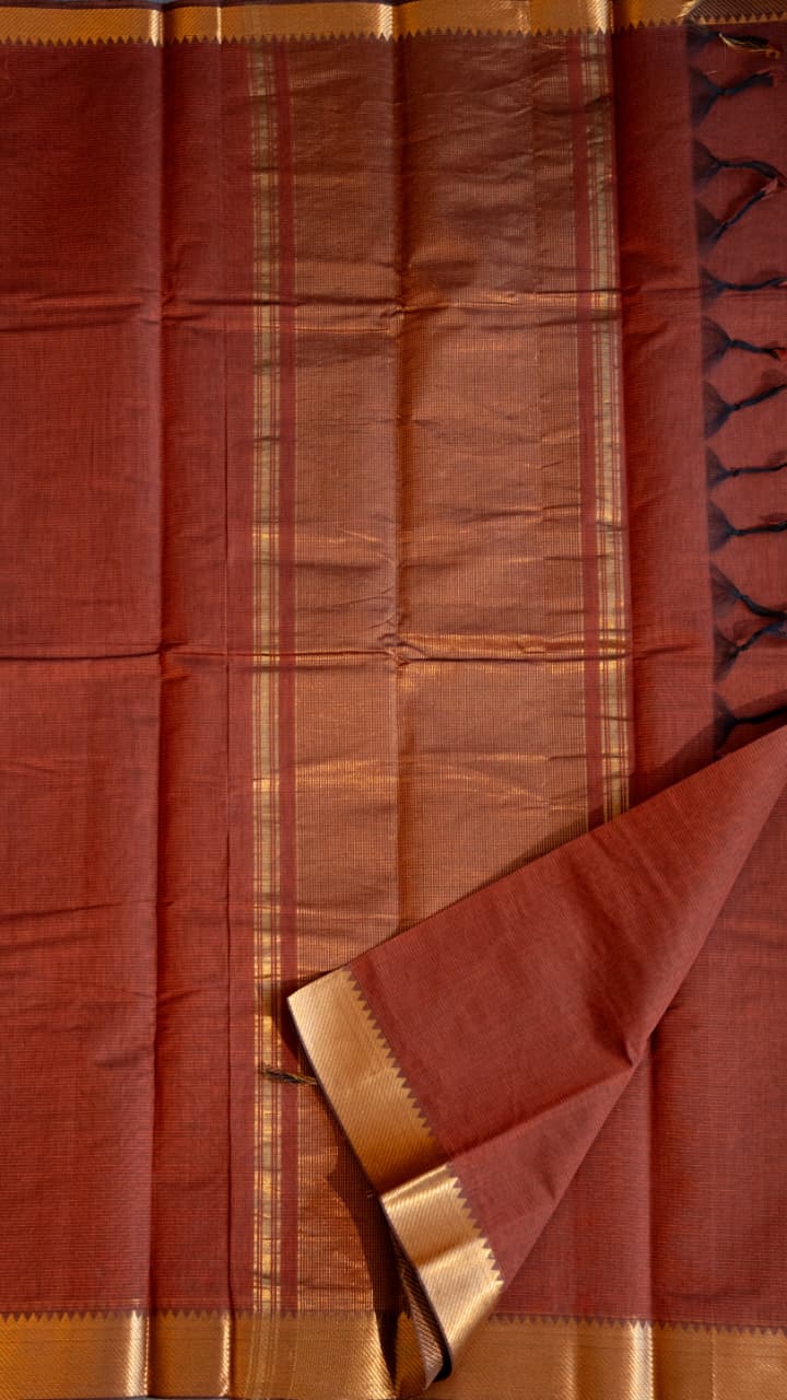 Mangalgiri Plain Cotton Saree - 15-11-06-04 (Brown)