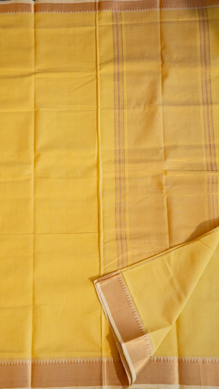 Mangalgiri Plain Cotton Saree - 15-11-06-01 (Lime Yellow)