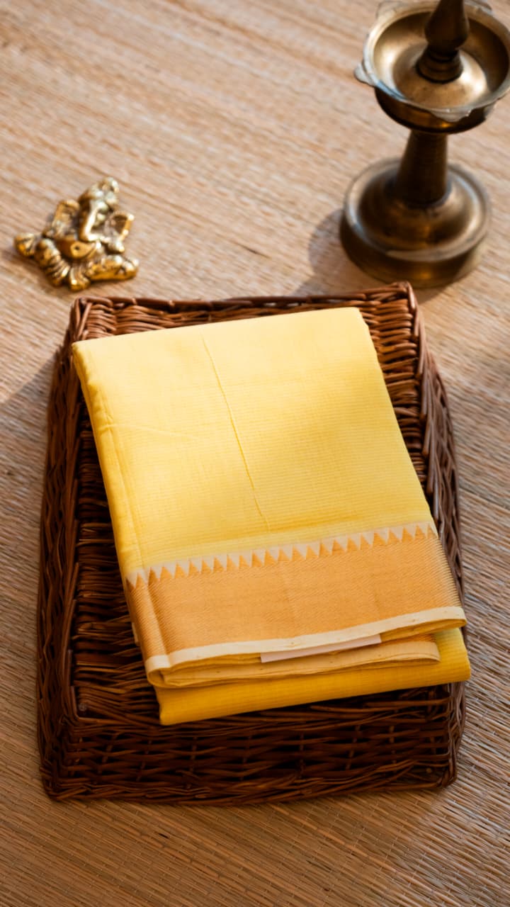 Mangalgiri Plain Cotton Saree - 15-11-06-01 (Lime Yellow)