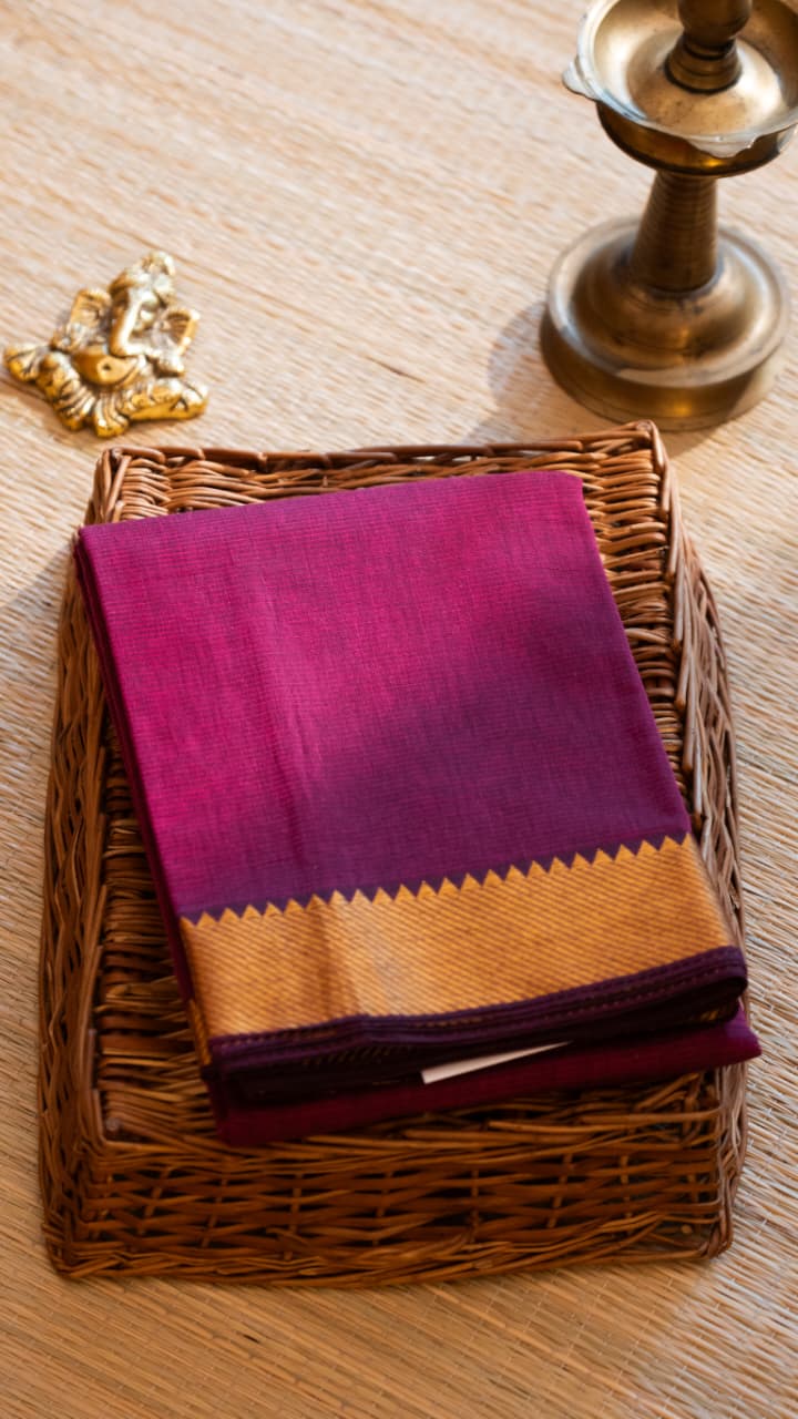 Mangalagiri Pure Cotton Saree - 15-11-06-07 (Meganta 3 Inch Border)