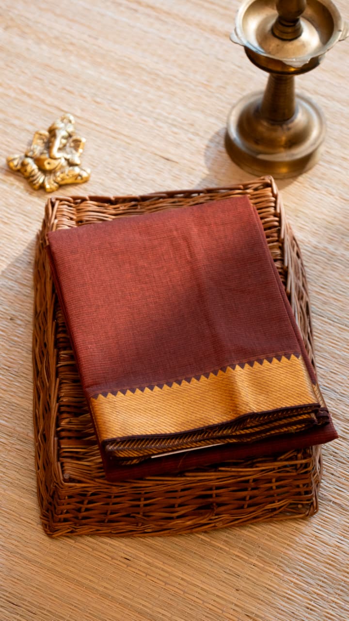 Mangalgiri Plain Cotton Saree - 15-11-06-04 (Brown)