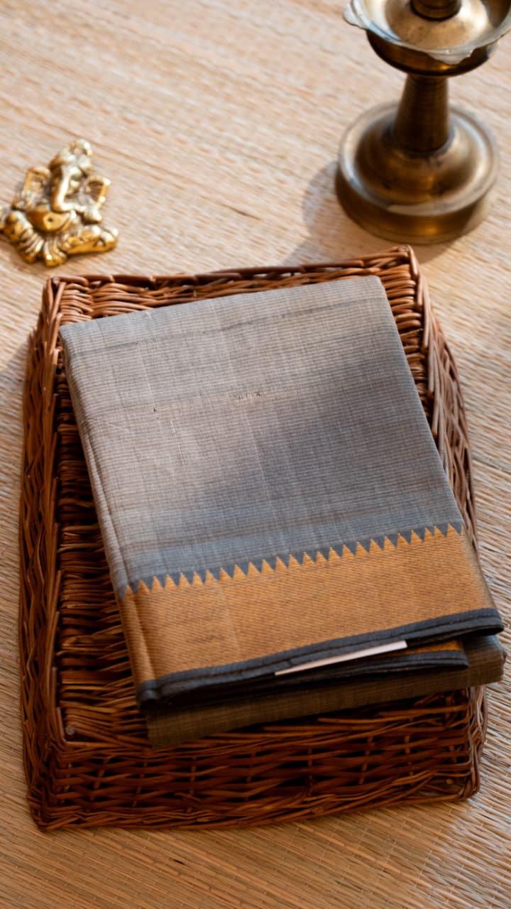 Mangalgiri Plain Cotton Saree - 15-11-06-02 (Grey)