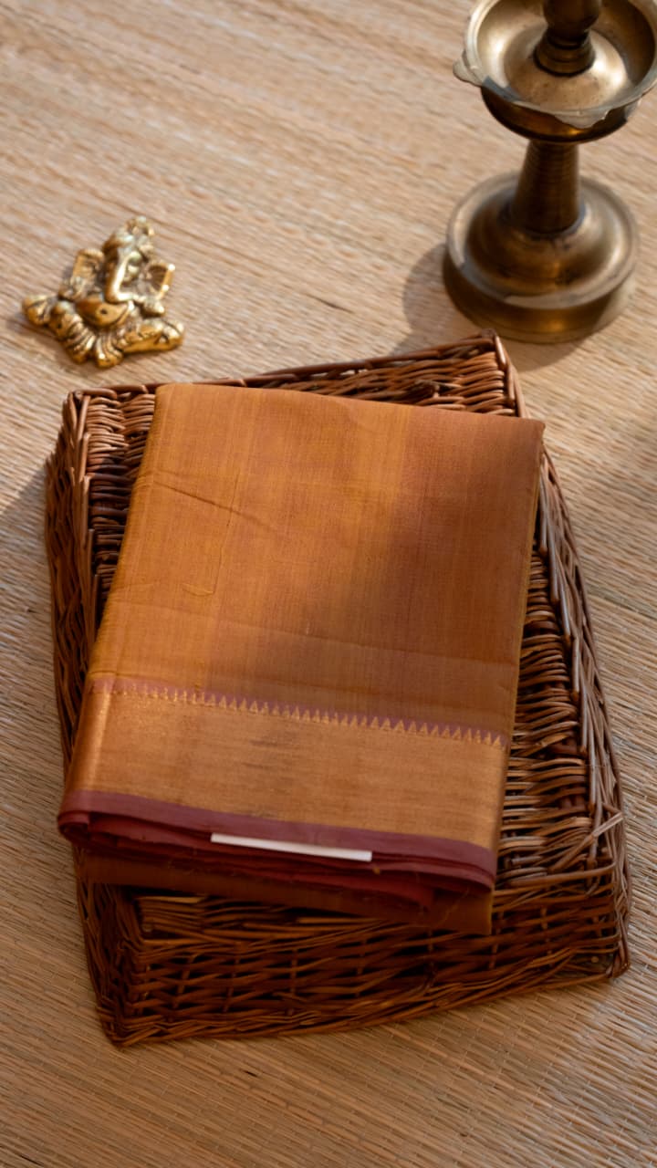 Mangalgiri Plain Cotton Saree - 15-11-04-01 (Sunset Ember)