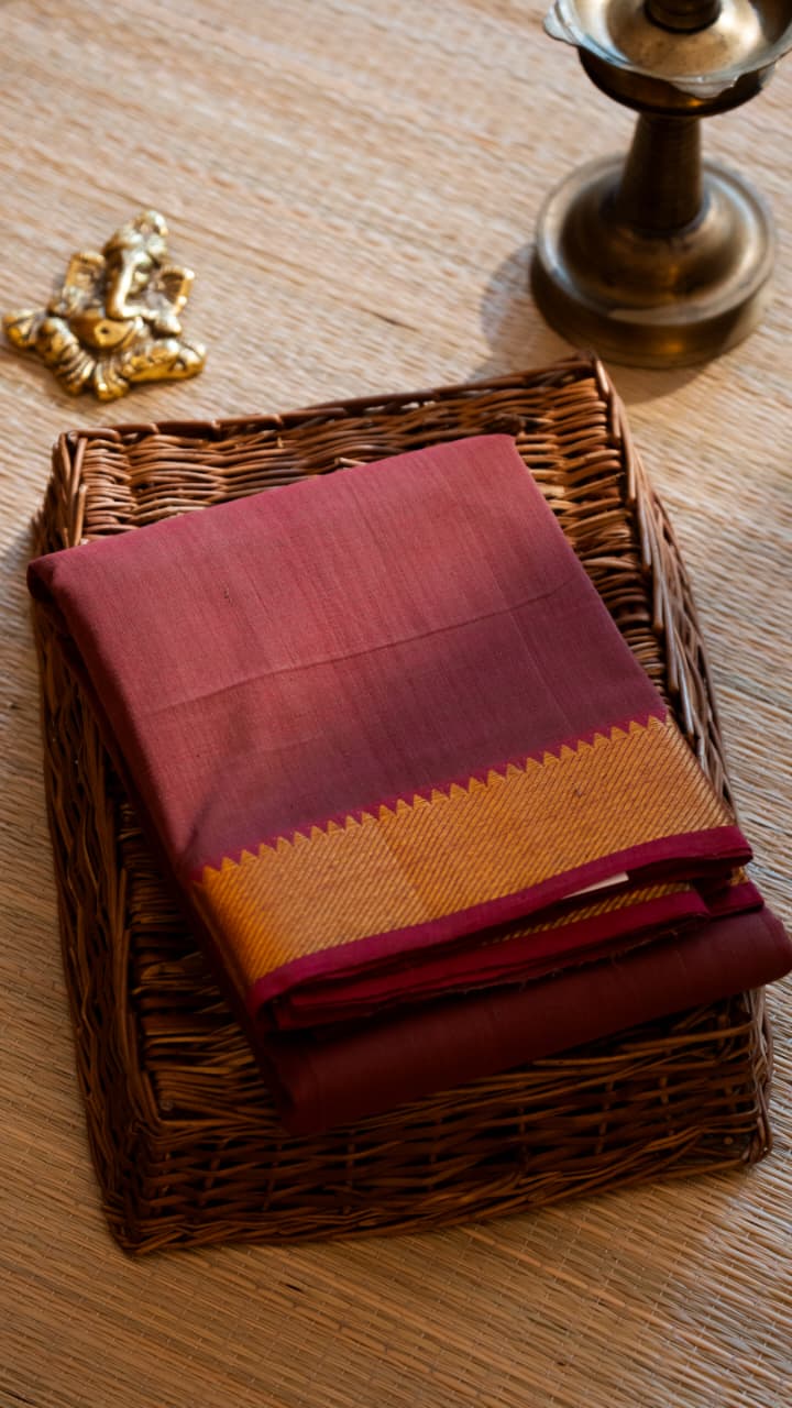 Mangalgiri Plain Cotton Saree - 15-11-06-14 (Sunset Maroon)