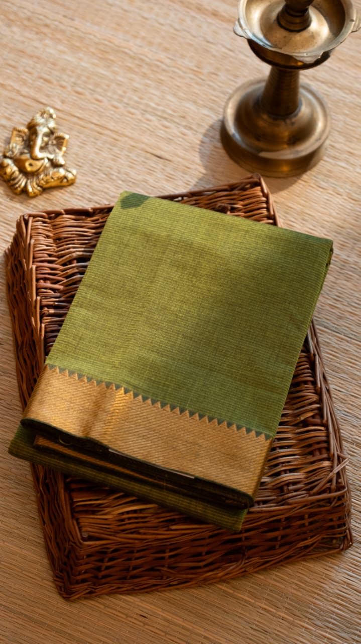 Mangalgiri Plain Cotton Saree - 15-11-06-06 (Light Green)