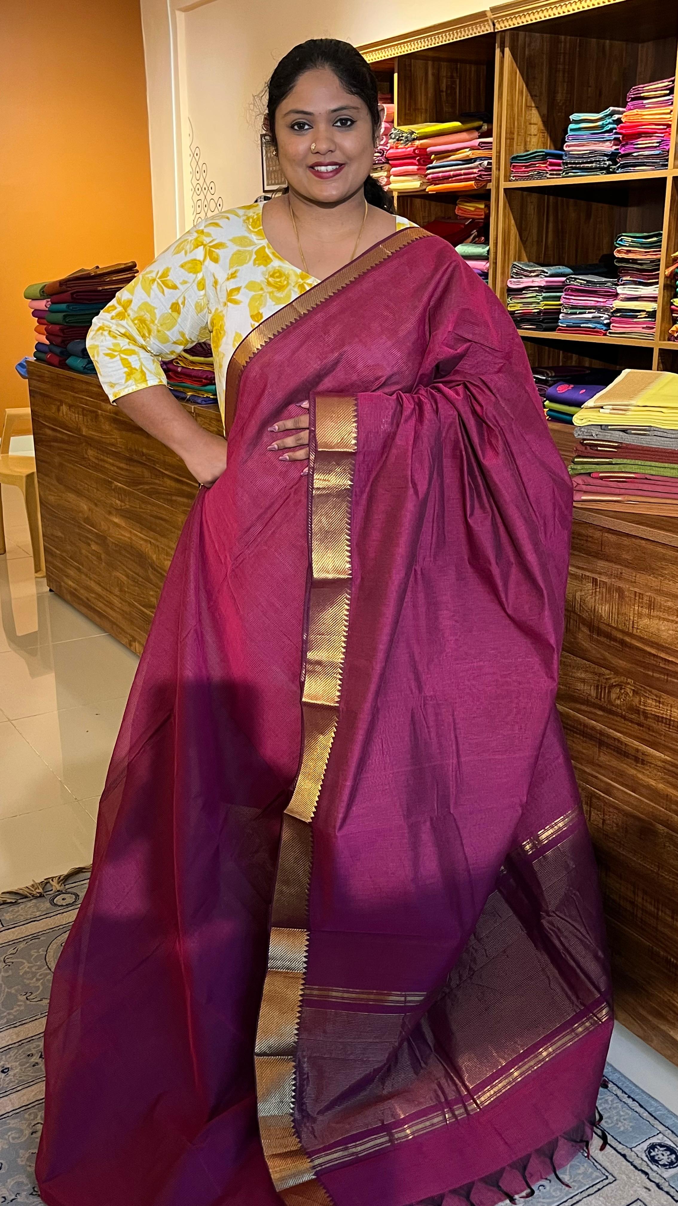 Mangalagiri Pure Cotton Saree - 15-11-06-07 (Meganta 3 Inch Border)