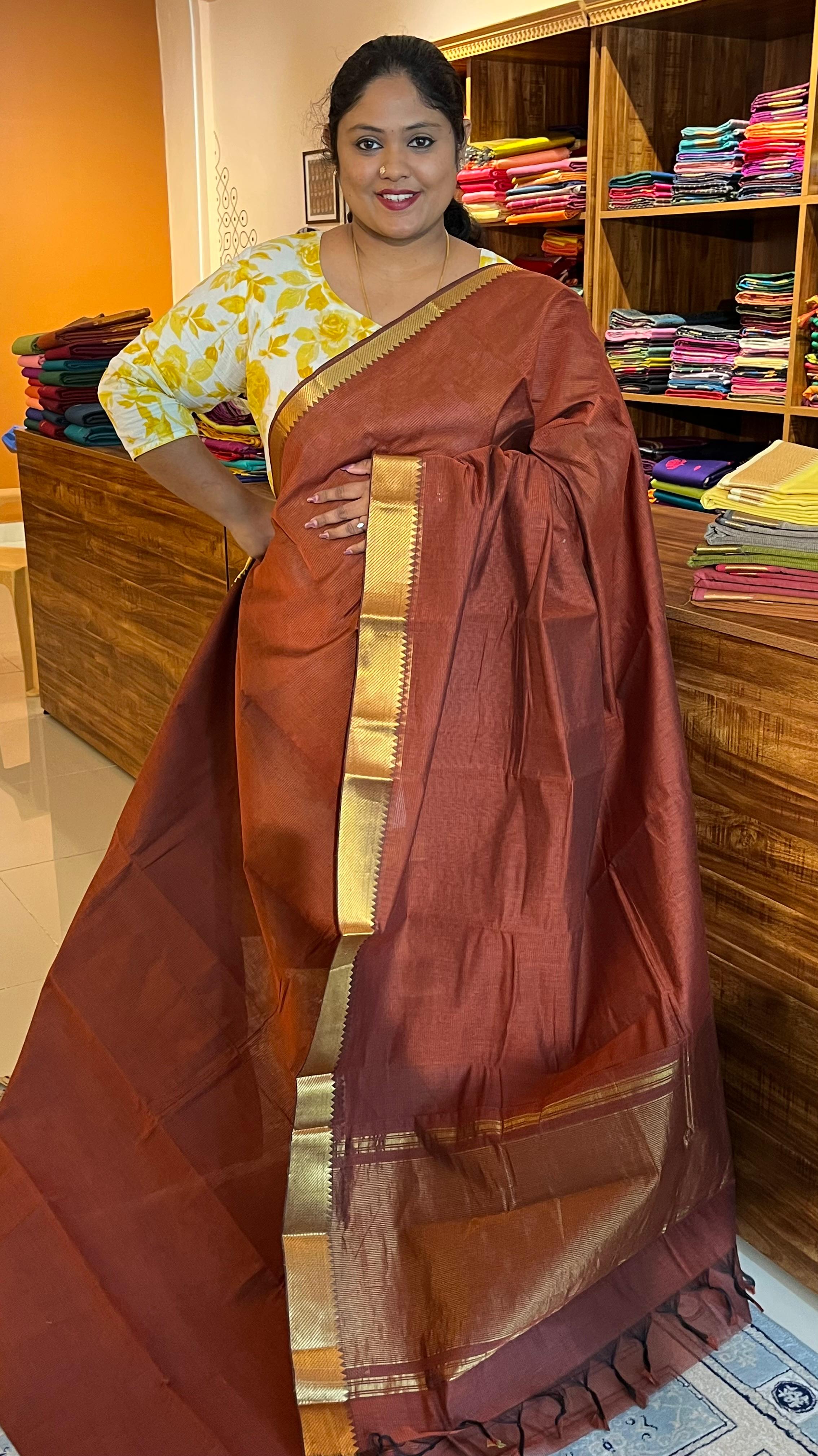 Mangalgiri Plain Cotton Saree - 15-11-06-04 (Brown)