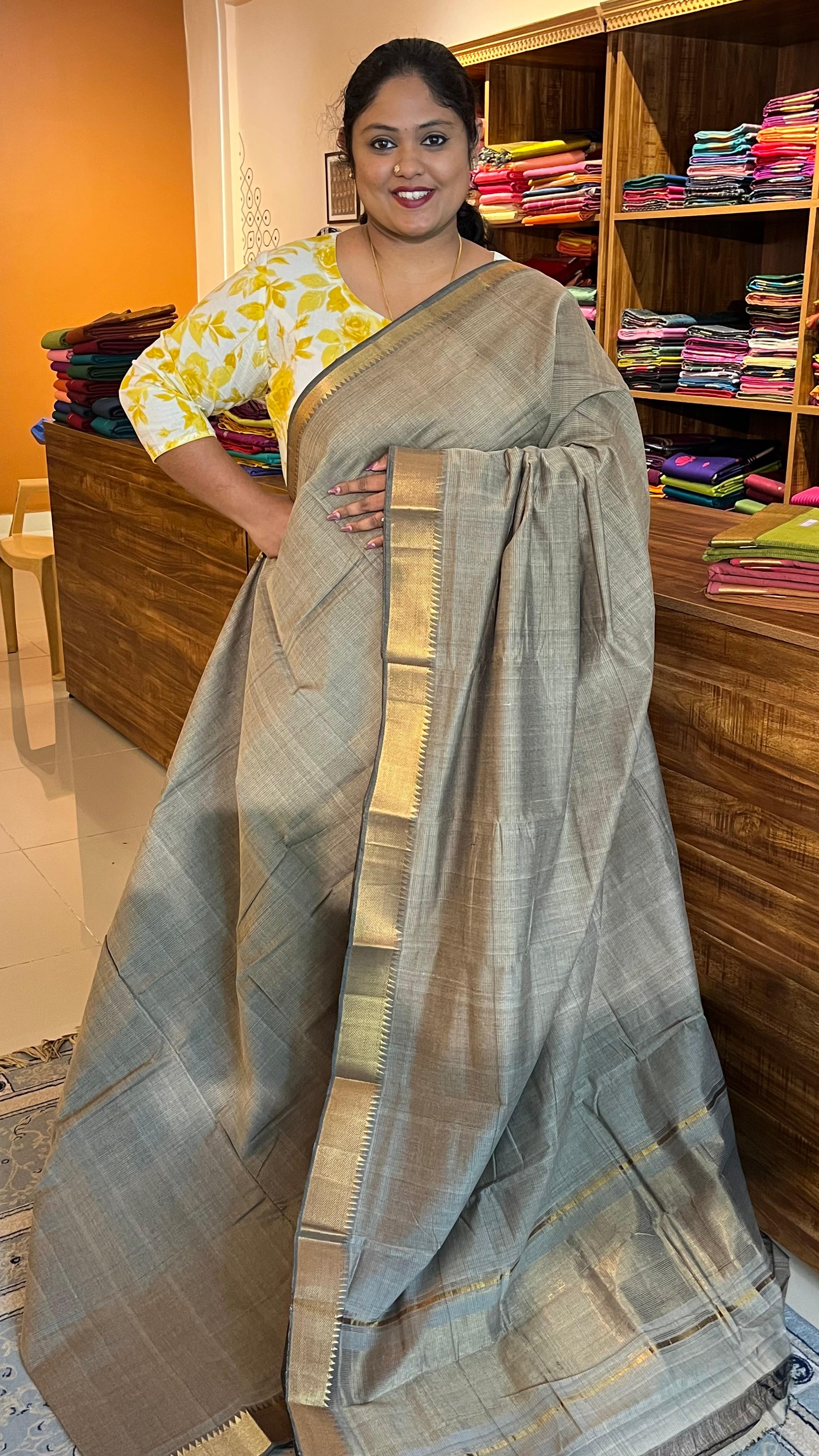 Mangalgiri Plain Cotton Saree - 15-11-06-02 (Grey)