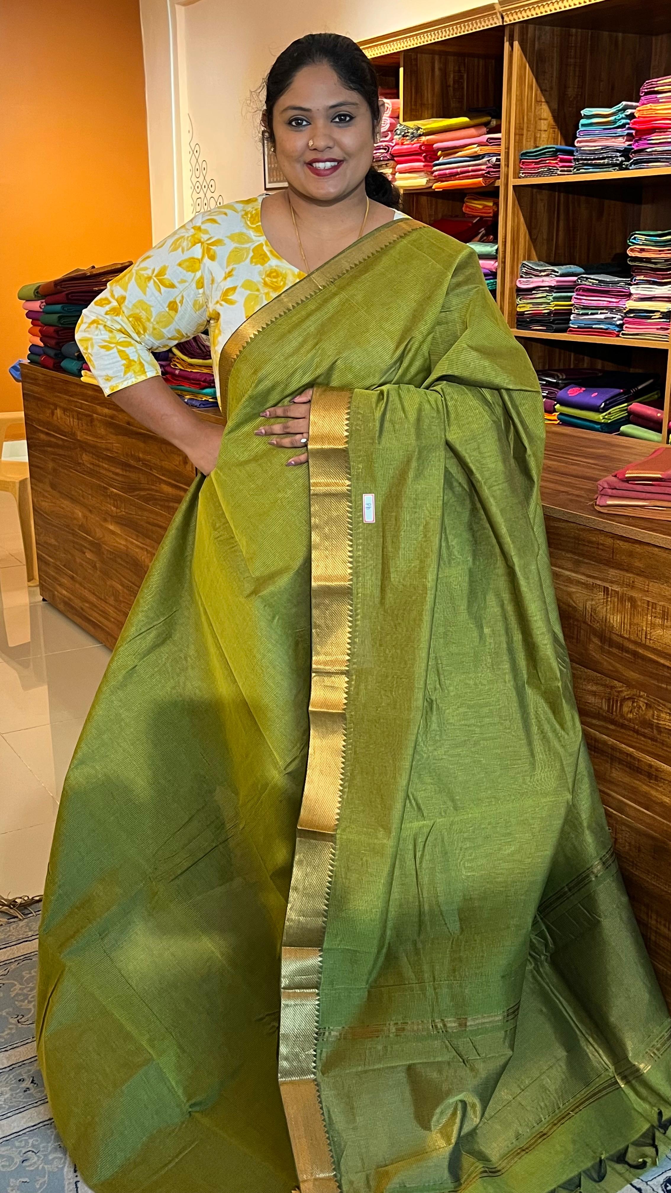 Mangalgiri Plain Cotton Saree - 15-11-06-06 (Light Green)