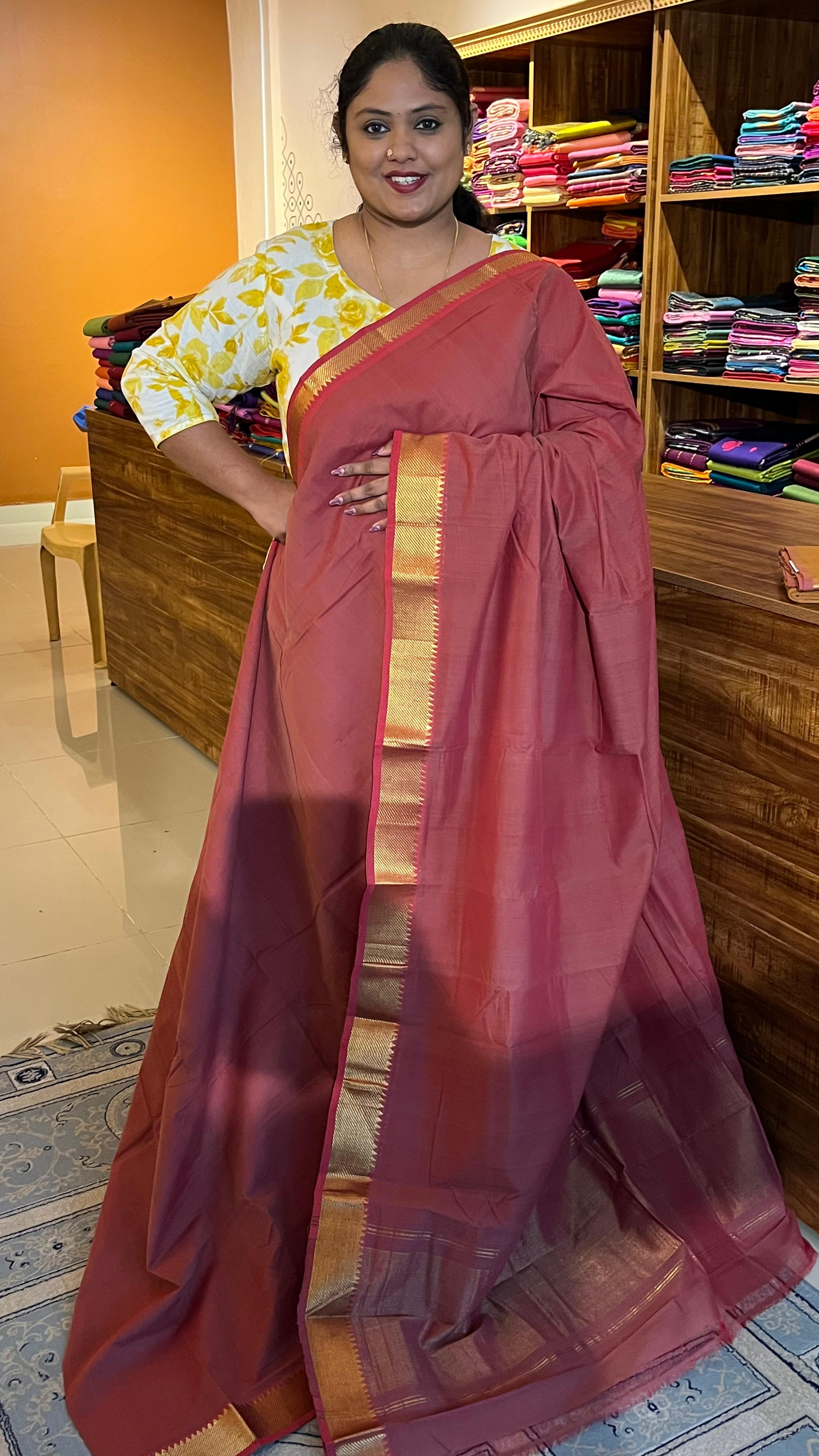 Mangalgiri Plain Cotton Saree - 15-11-06-14 (Sunset Maroon)