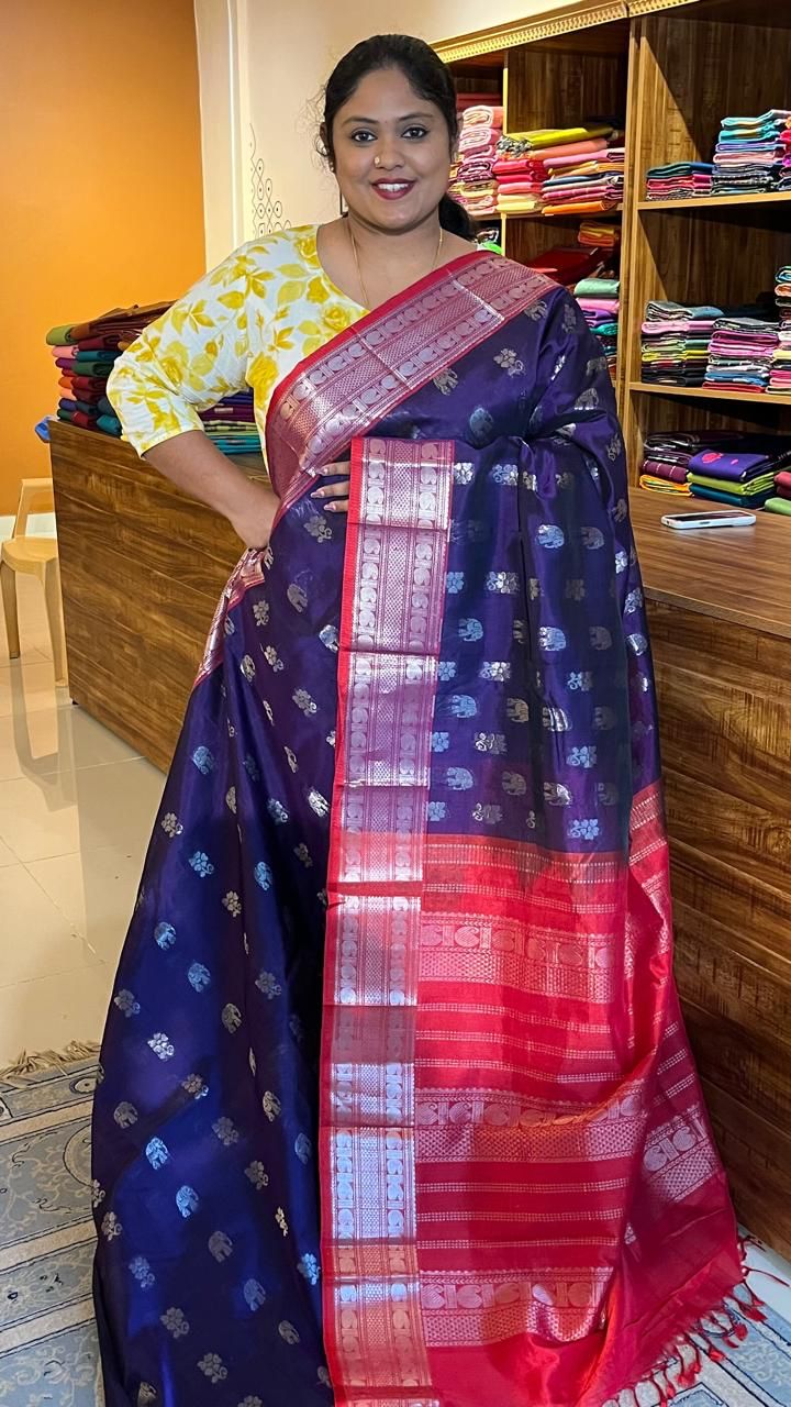 Mangalgiri Silk Cotton Saree - 15-11-02-09 (Dairy Milk Purple with Red)
