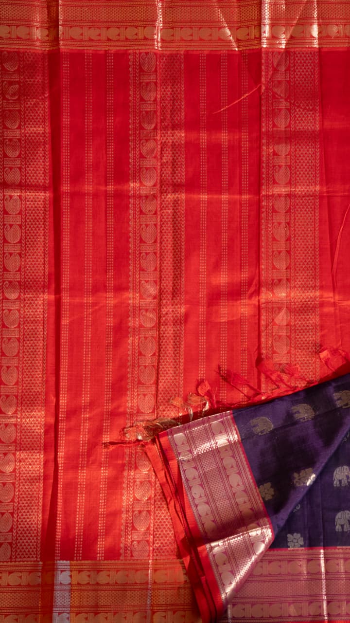 Mangalgiri Silk Cotton Saree - 15-11-02-09 (Dairy Milk Purple with Red)