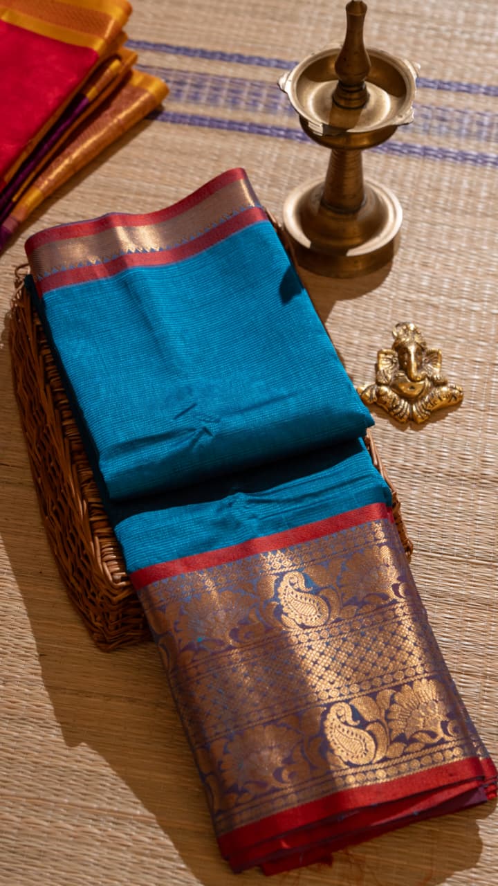 Mangalagiri Silk Cotton Kanchi Border Saree - 15-11-01-07