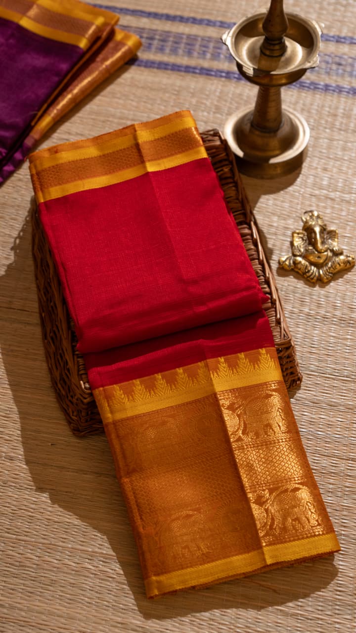 Mangalagiri Silk Cotton Kanchi Border Saree - 15-11-01-05