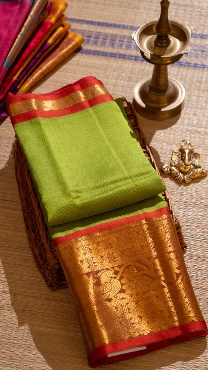 Mangalagiri Silk Cotton Kanchi Border Saree - 15-11-01-06